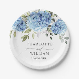 Elegant Blue Hydrangea Eucalyptus Wedding Paper Plate