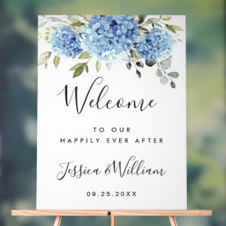 Elegant Blue Hydrangea Eucalyptus WEDDING Welcome Acrylic Sign