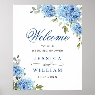 Elegant Blue Hydrangea Eucalyptus Wedding Welcome Poster