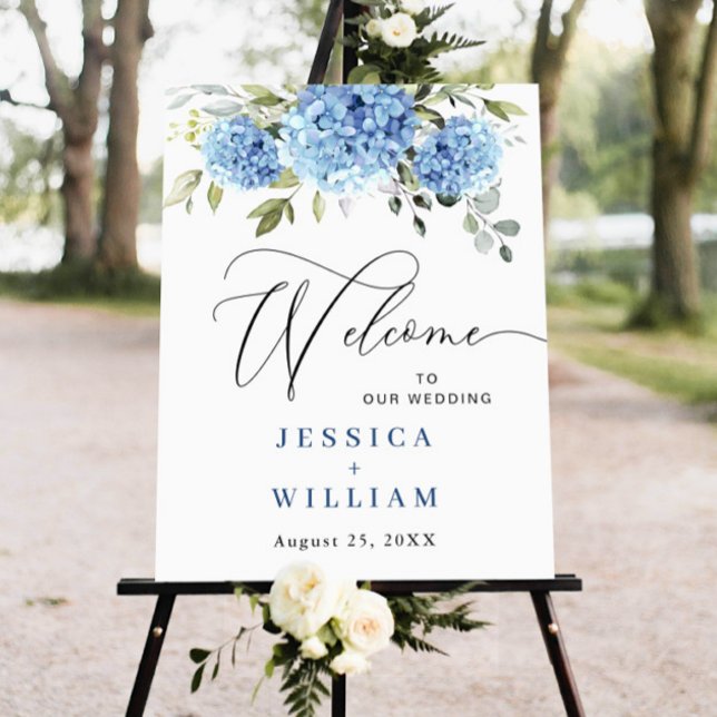 Elegant Blue Hydrangea Eucalyptus Wedding Welcome Poster (Creator Uploaded)