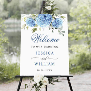 Elegant Blue Hydrangea Eucalyptus Wedding Welcome Poster