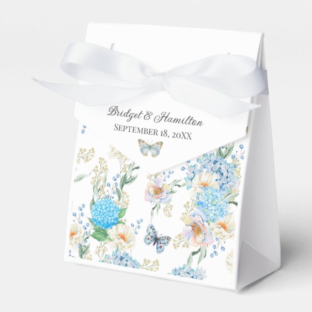 Elegant Blue Hydrangea Favour Box (Front Side)