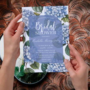 Elegant Blue Hydrangea Floral Bridal Shower Invitation
