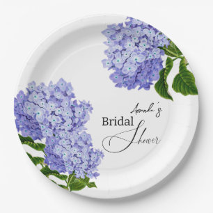 Elegant Blue Hydrangea Floral Bridal Shower Paper Plate