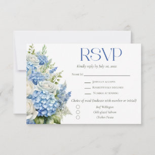 Elegant Blue Hydrangea Floral Meal Choice Wedding RSVP Card