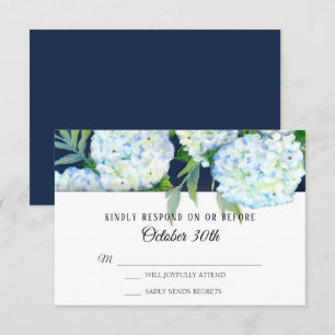 Elegant Blue Hydrangea Floral Navy RSVP Wedding Invitation