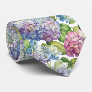 Elegant Blue Hydrangea Floral Pattern Wedding Tie