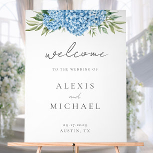 Elegant Blue Hydrangea Floral Wedding Acrylic Sign