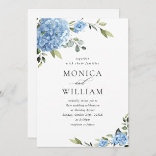 Elegant Blue Hydrangea Floral Wedding All In One Invitation