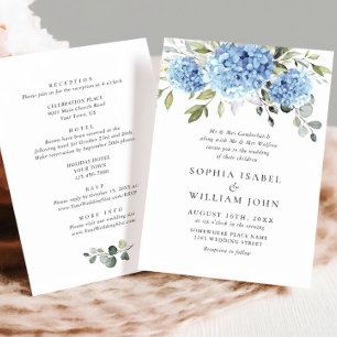 Elegant Blue Hydrangea Floral Wedding All In One Invitation