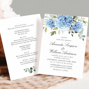 Elegant Blue Hydrangea Floral Wedding All In One Invitation