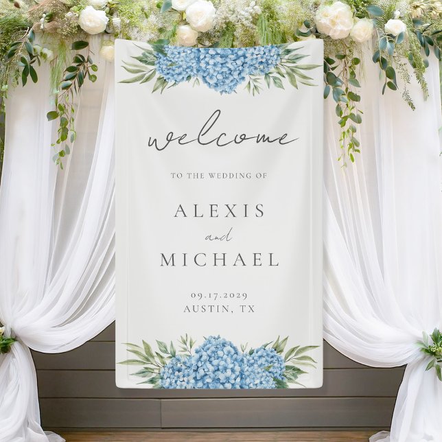 Elegant Blue Hydrangea Floral Wedding Banner (Creator Uploaded)