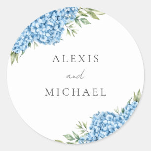 Elegant Blue Hydrangea Floral Wedding Classic Round Sticker