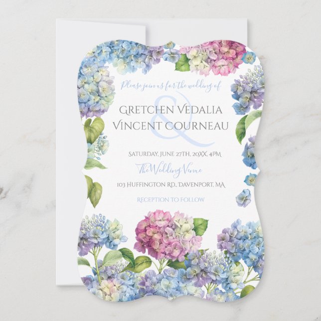 Elegant Blue Hydrangea Floral Wedding Invitation (Front)
