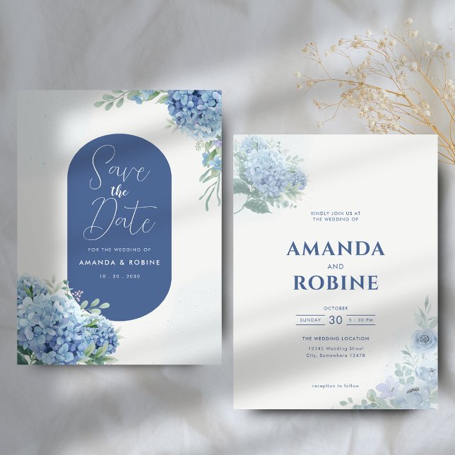 Elegant Blue Hydrangea Floral Wedding Invitation (Creator Uploaded)
