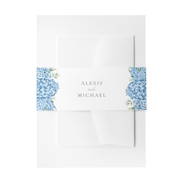 Elegant Blue Hydrangea Floral Wedding  Invitation Belly Band (Front Example)