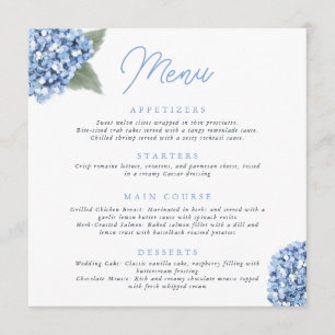 Elegant Blue Hydrangea Floral Wedding  Menu