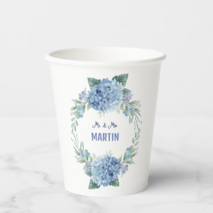 Elegant Blue Hydrangea Floral Wedding Paper Cups