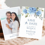 Elegant Blue Hydrangea Floral Wedding Photo Save The Date<br><div class="desc">For further customisation,  please click the "customise further" link and use our design tool to modify this template. 
If you prefer Thicker papers / Matte Finish,  you may consider to choose the Matte Paper Type. 
If you need help or matching items,  please contact me.</div>