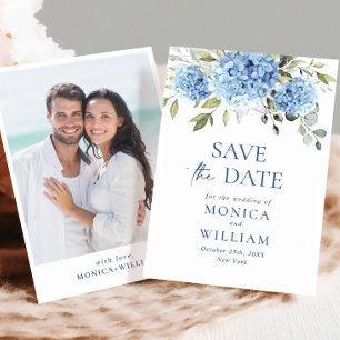 Elegant Blue Hydrangea Floral Wedding Photo Save The Date