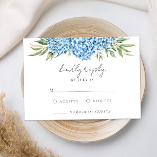 Elegant Blue Hydrangea Floral Wedding RSVP Card