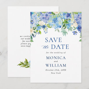 Elegant Blue Hydrangea Floral Wedding Save The Date