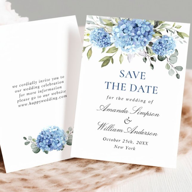 Elegant Blue Hydrangea Floral Wedding Save The Date (Creator Uploaded)