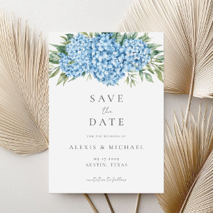 Elegant Blue Hydrangea Floral Wedding Save The Date