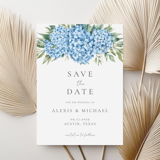 Elegant Blue Hydrangea Floral Wedding Save The Date (Creator Uploaded)
