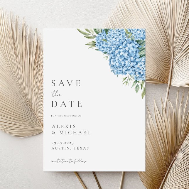Elegant Blue Hydrangea Floral Wedding Save The Date (Creator Uploaded)