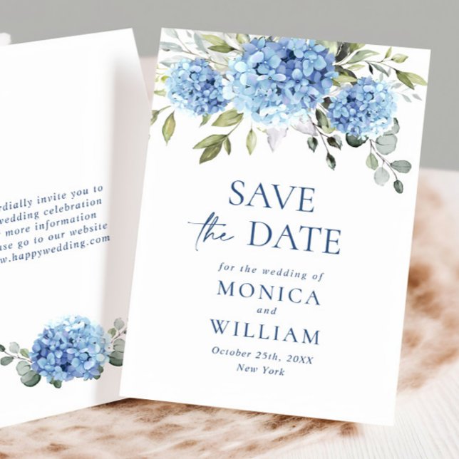 Elegant Blue Hydrangea Floral Wedding Save The Date (Creator Uploaded)