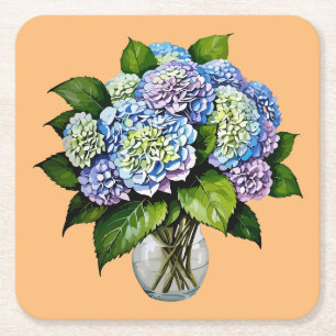 Elegant Blue Hydrangea Flower Paper Coaster