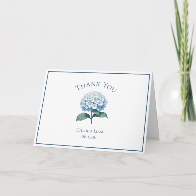 Elegant Blue Hydrangea Flower Wedding Thank You  Card (Front)