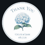 Elegant Blue Hydrangea Flower Wedding Thank You Classic Round Sticker<br><div class="desc">Add an element of natural sophistication to your wedding with our exquisite daisy template.</div>