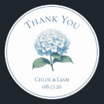Elegant Blue Hydrangea Flower Wedding Thank You Classic Round Sticker<br><div class="desc">Add an element of natural sophistication to your wedding with our exquisite daisy template.</div>