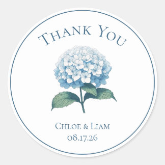 Elegant Blue Hydrangea Flower Wedding Thank You Classic Round Sticker