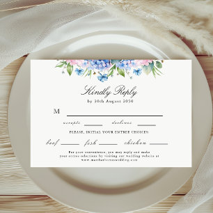  Elegant Blue Hydrangea Food Choice Wedding Reply  RSVP Card