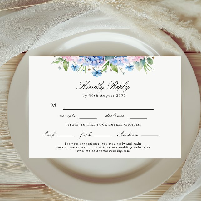  Elegant Blue Hydrangea Food Choice Wedding Reply  RSVP Card (Creator Uploaded)