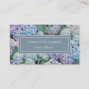 Elegant Blue Hydrangea Gray Professional Business Card