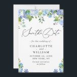 Elegant Blue Hydrangea Greenery Wedding QR Save The Date<br><div class="desc">For further customisation,  please click the "customise further" link and use our design tool to modify this template. 
 If you prefer Thicker papers / Matte Finish,  you may consider to choose the Matte Paper Type. 
 If you need help or matching items,  please contact me.</div>