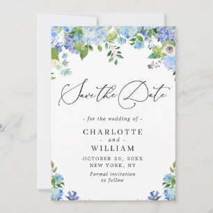 Elegant Blue Hydrangea Greenery Wedding Save The Date