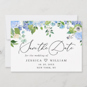 Elegant Blue Hydrangea Greenery Wedding  Save The Date