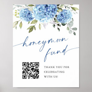 Elegant Blue Hydrangea Honeymoon Fund Wedding Poster