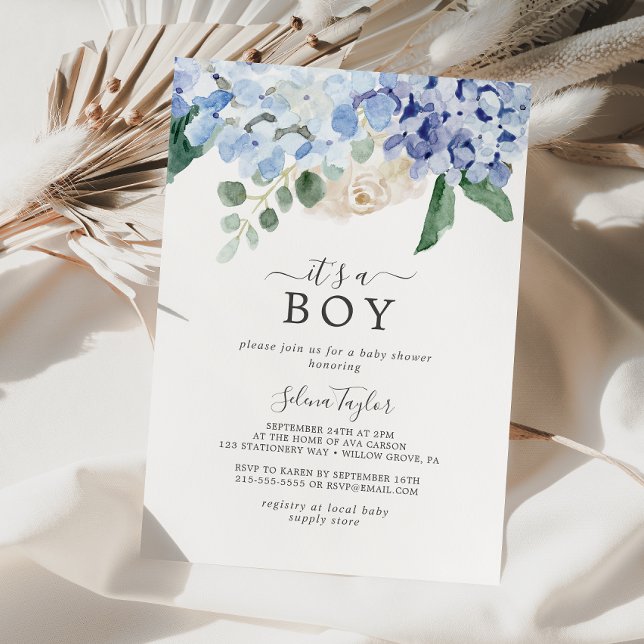 Elegant Blue Hydrangea It's A Boy Baby Shower Invitation (Creator Uploaded)