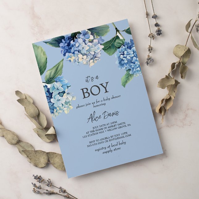 Elegant Blue Hydrangea It's A Boy Baby Shower Invitation (Creator Uploaded)