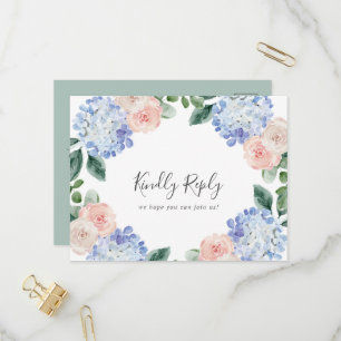 Elegant Blue Hydrangea Menu Choice RSVP Postcard