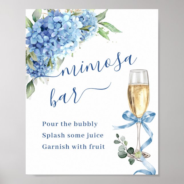 Elegant Blue Hydrangea Mimosa Bar Weddin Poster (Front)