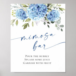 Elegant Blue Hydrangea Mimosa Bar Wedding Poster