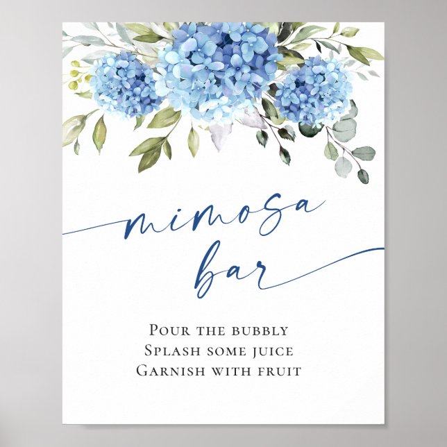 Elegant Blue Hydrangea Mimosa Bar Wedding Poster (Front)