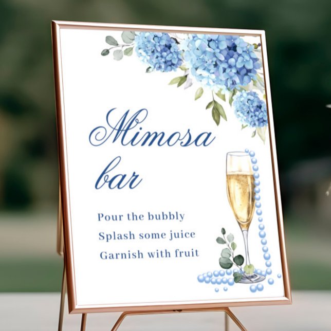 Elegant Blue Hydrangea Mimosa Bar Wedding Poster (Creator Uploaded)